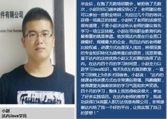 就业屡屡受挫参加达内Java培训，赢得15k高薪入职万达信息